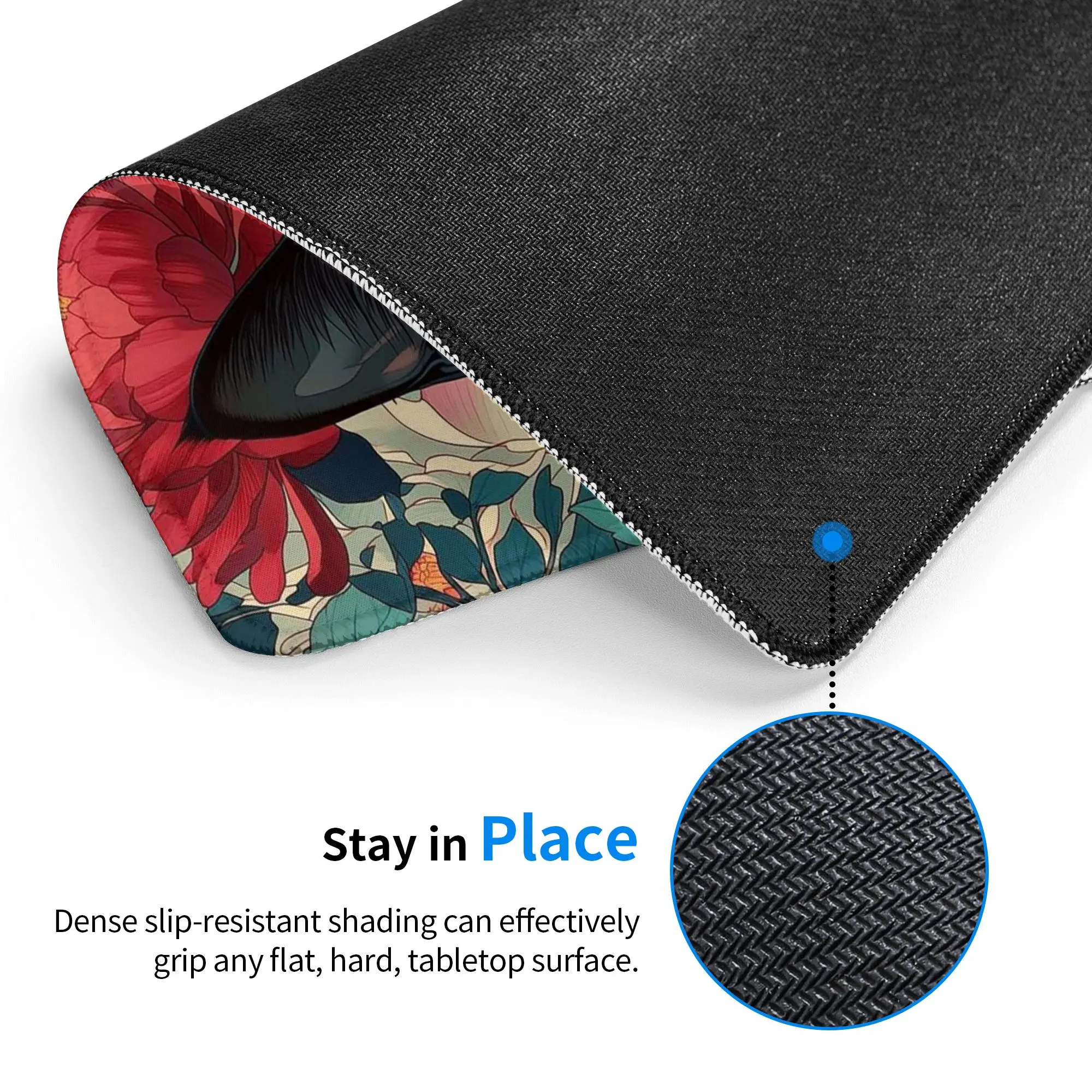 Colour Charming Black Cat And Floral Mouse Pad Computer Keyboard Mouse Mat Gaming PC Laptop Desk Mat Office Table Mats