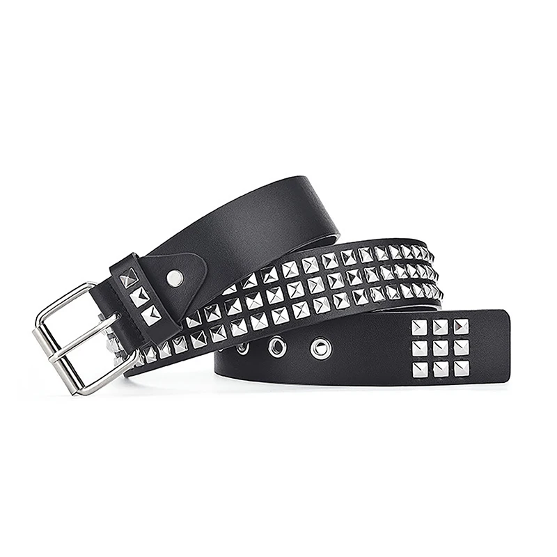 Trendy Square Bead Rivet Belt Metal Pyramid Waistband For Men Women Punk Jeans Belt Gothic Dark Style Personality Unisex Belts