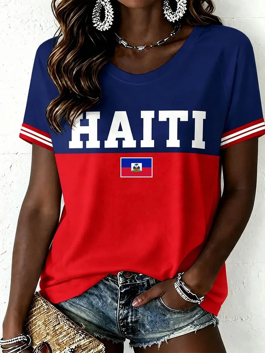 2026 Haitian Women T-Shirt HAITI Letter Home Soccer Jersey Sleeve Summer National Casual  Fan Short Sleeve Tops Family Matching