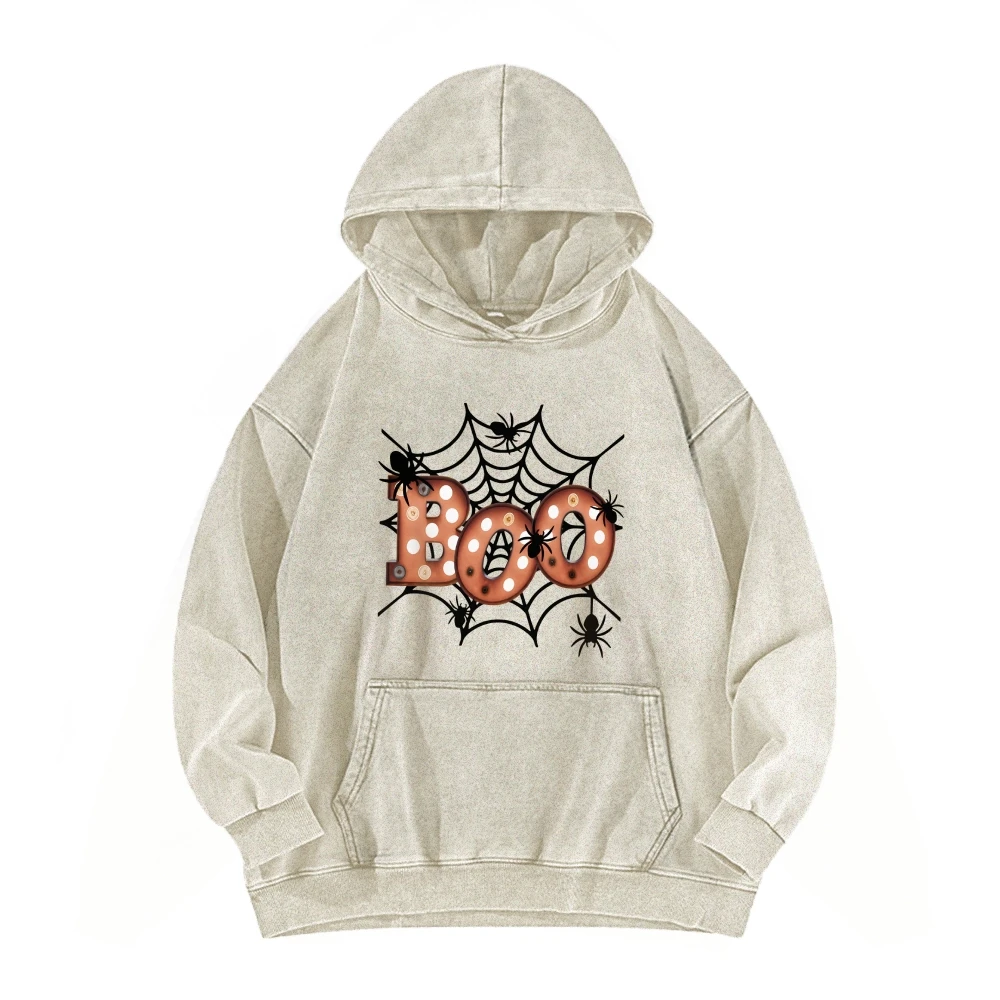 Halloween Casual Washed Hoodie BOO Spooky Spider\'s Web Unisex Damen Herren Pullover Y2k Hoodies New Gothic Top Halloween