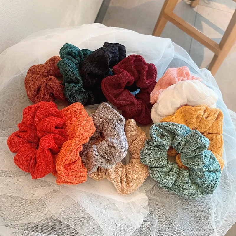 

New woolen knotted sausage hair ties, French retro simple satin pastoral hair accessories, Korean wide hair bands