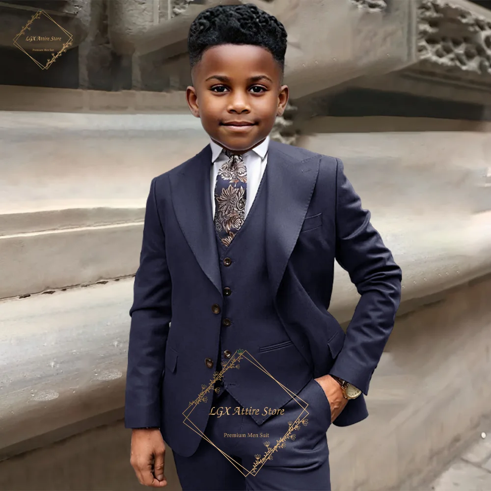 

Boy's Notch Lapel Stitch-Detailed Luxury 3-Piece Suit (Jacket + Shirt + Trousers) – Modern Elegance, Ideal for Parties & Dinners