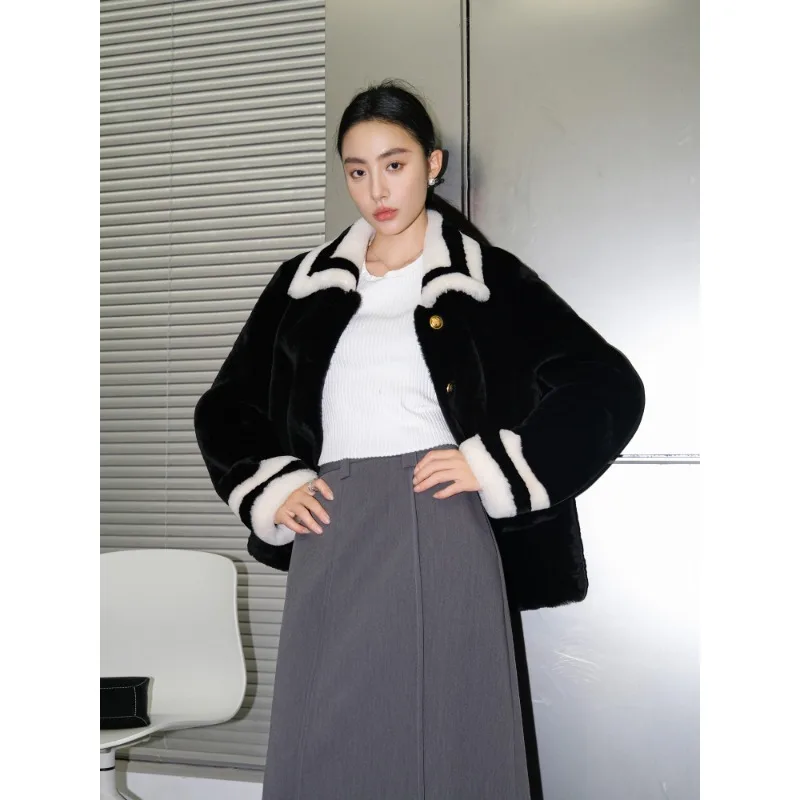 Natural Merino Sheep Fur Jacket for Women 2024 Real Fur Coat Luxury Winter Short Sheepskin Leather Fur Coats Contrast Color