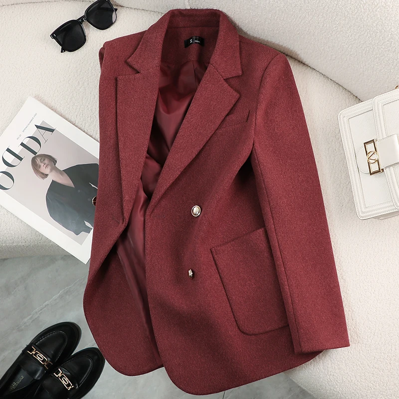 

2024 Fall Winter Blazer Women High-quality OL Commuter Workwear Long-sleeved Black Tweed Suit Jacket Elegant White Cropped Top