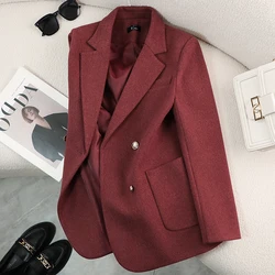 2024 Fall Winter Blazer Women High-quality OL Commuter Workwear Long-sleeved Black Tweed Suit Jacket Elegant White Cropped Top