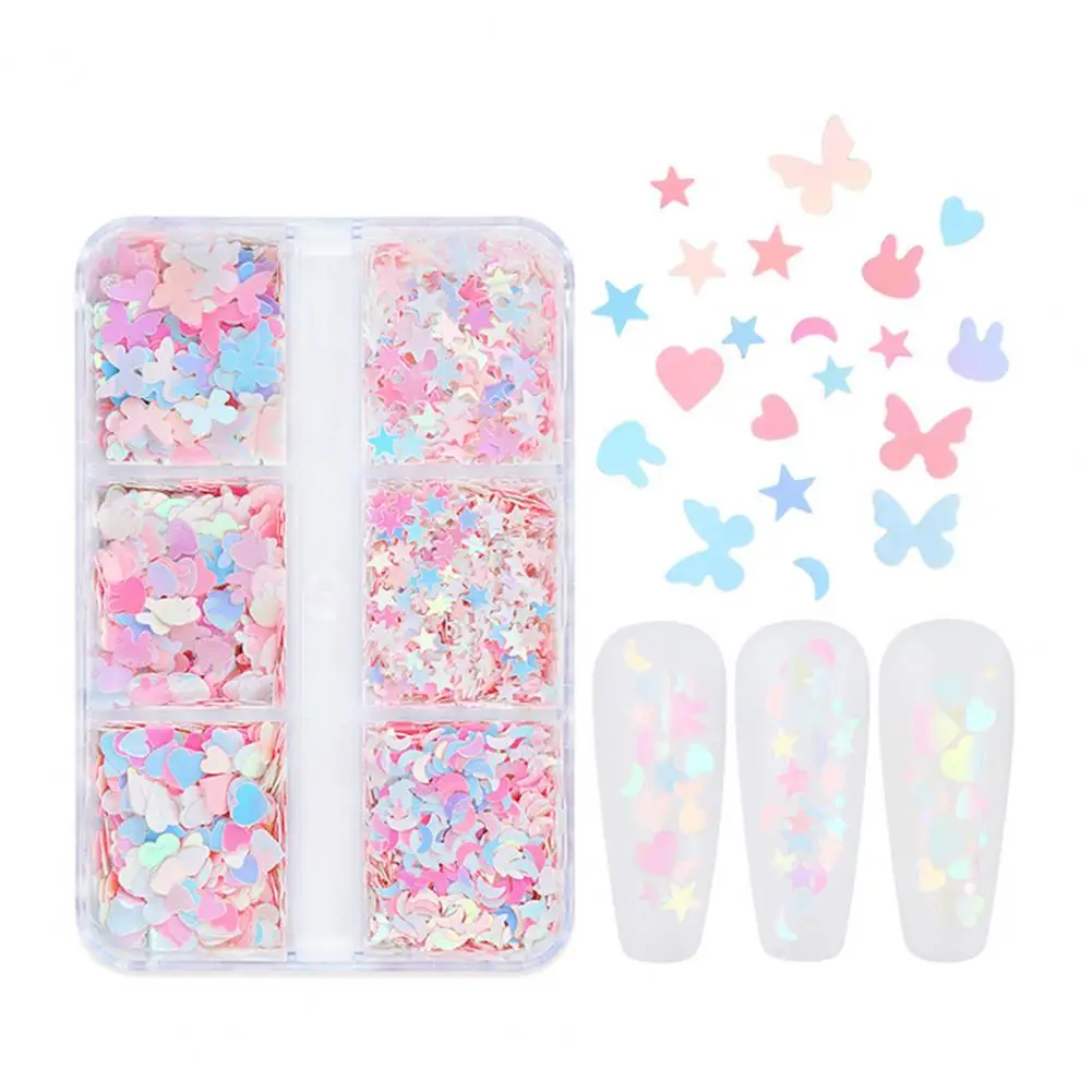 3D 3D Nail Glitter Sequins 6 Grids Star Moon Butterfly Bunny Heart Shape Manicure Face Hand Body Eyes Make-up Decoration - Aliexpress Deal