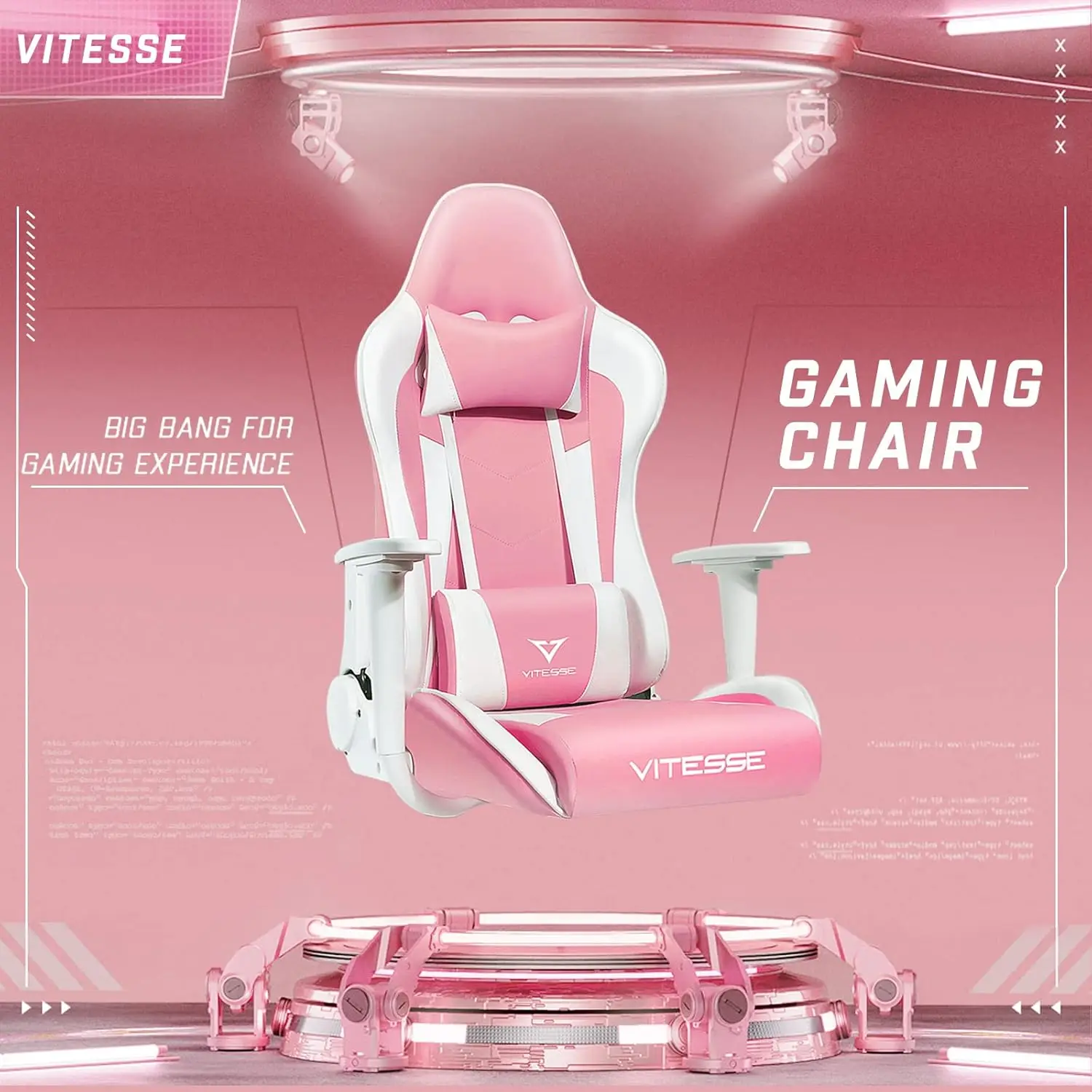 Cadeira de Jogo Kawaii Rosa para Menina, Mesa Ergonômica, Escritório de Corridas, Ajustável, Costas Altas, Jogo Giratório, Cadeira de Couro com L, Bonito