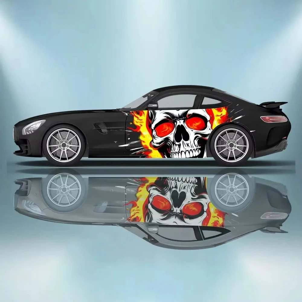 2pcs Flame Skeleton Color Car Vinyl Wraps Decal Self-adhesive PVC Sticker Suitable for Trucks SUV Decoration Auto Accessories