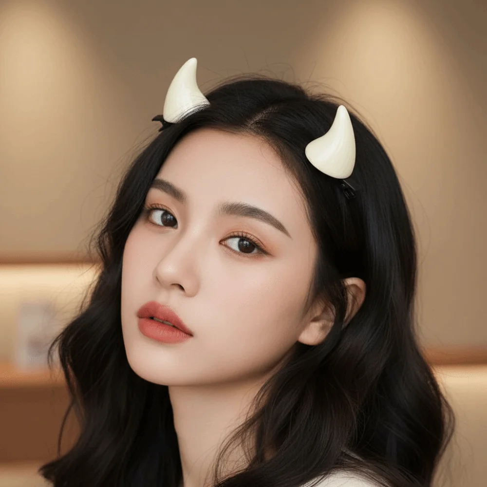 Miniature Devil Horn Hairpins Glossy Non-slip Demon Horn Barrettes Multi-color Lightweight Ox Horn Hair Clips Daily Styling