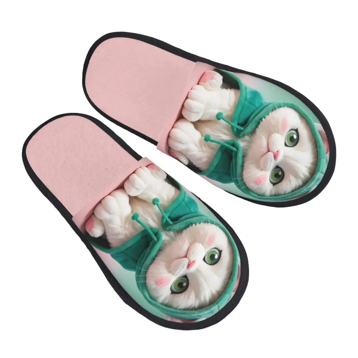 Custom Cute Cat House Slippers Women Soft Memory Foam Slip On Spa Slipper Shoes