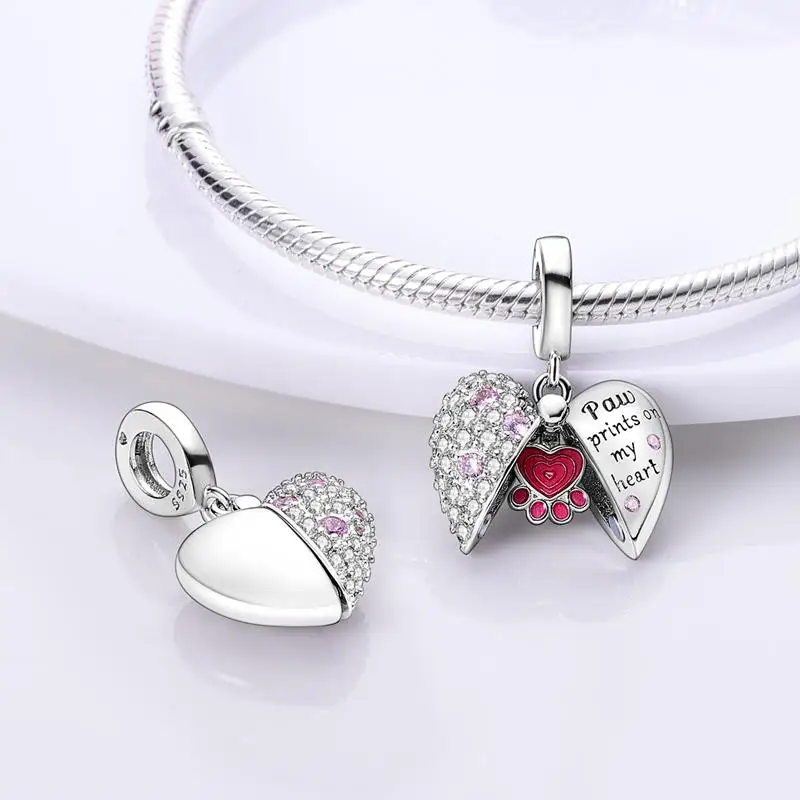 Cat Dog Aircraft Charm 925 Sterling Silver Heart Bead For Pandora Original Bead Bracelet Pendant Jewelry Gift