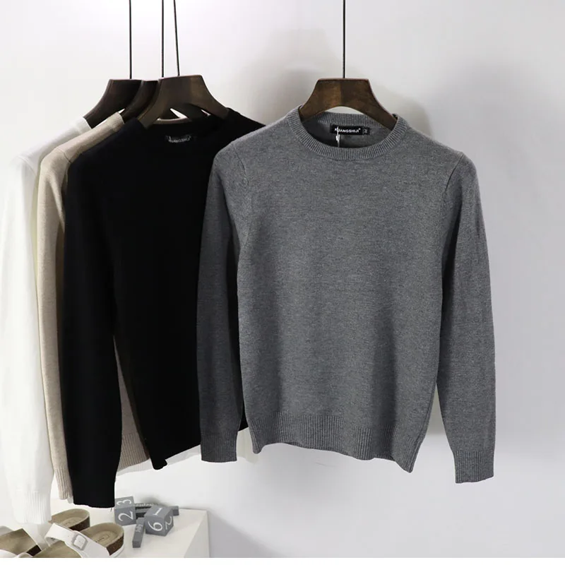 

Slim Fit Men's Knitted Sweater round Ne Long Sve Autumn Winter Wool Blend Base Layer irt Korean Sle Pure Color Base ...