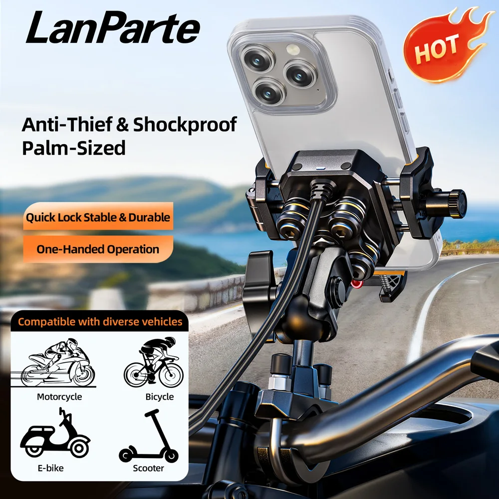 Uchwyt na telefon motocyklowy Lanparte z tłumikiem wibracji, antywstrząsowy uchwyt na telefon komórkowy na kierownicę do roweru, skutera, quada. — zdjęcie produktu 3