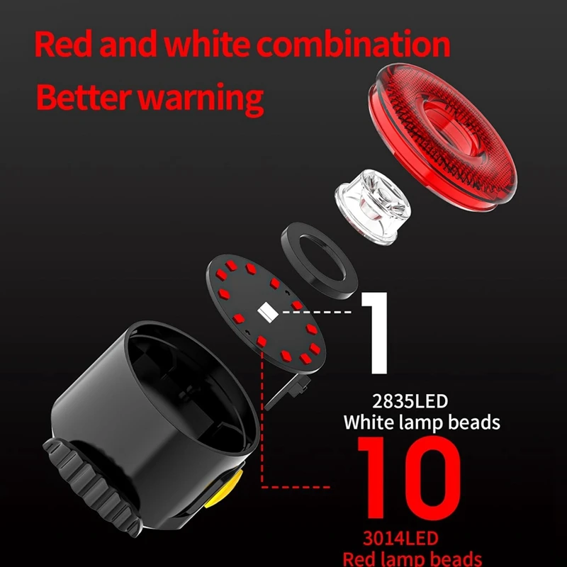 Luz traseira de bicicleta recarregável inteligente-usb, luz traseira de bicicleta selim de estrada lâmpada de aviso led para ciclismo