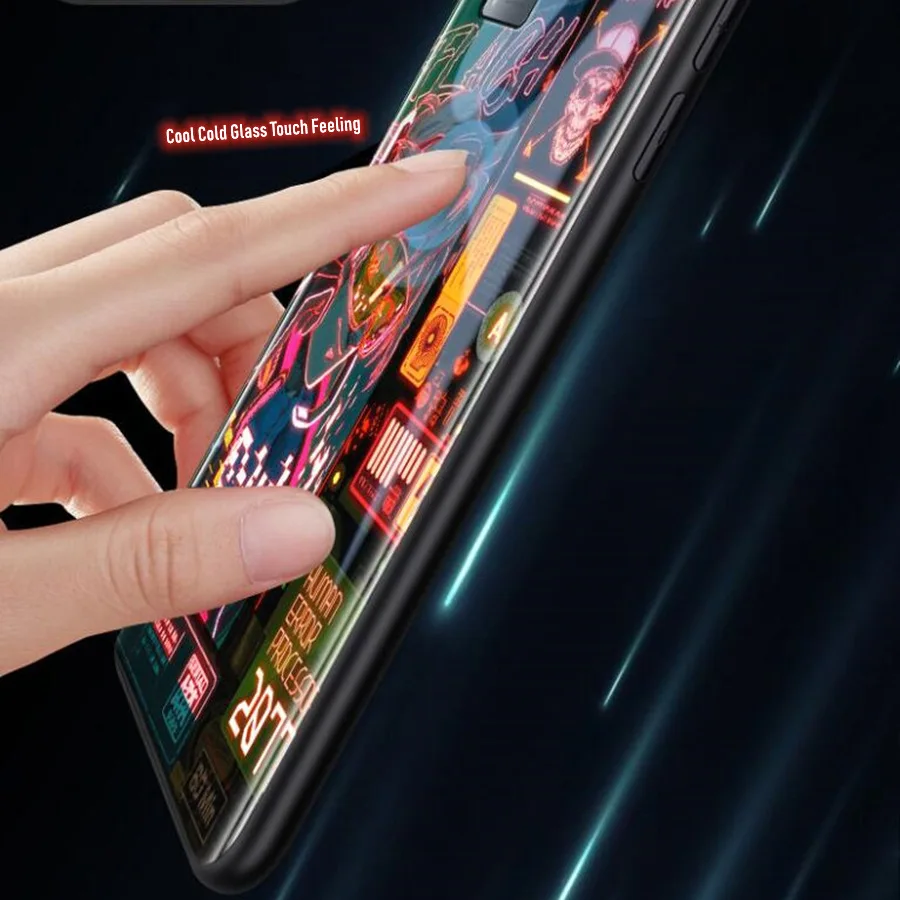 Casing ponsel bercahaya cerdas gaya Cyber, casing belakang kaca asli untuk Oneplus 11 12 9 Pro 9 9R 8 7 7T Pro 6 6T Nord N10 N20 5G