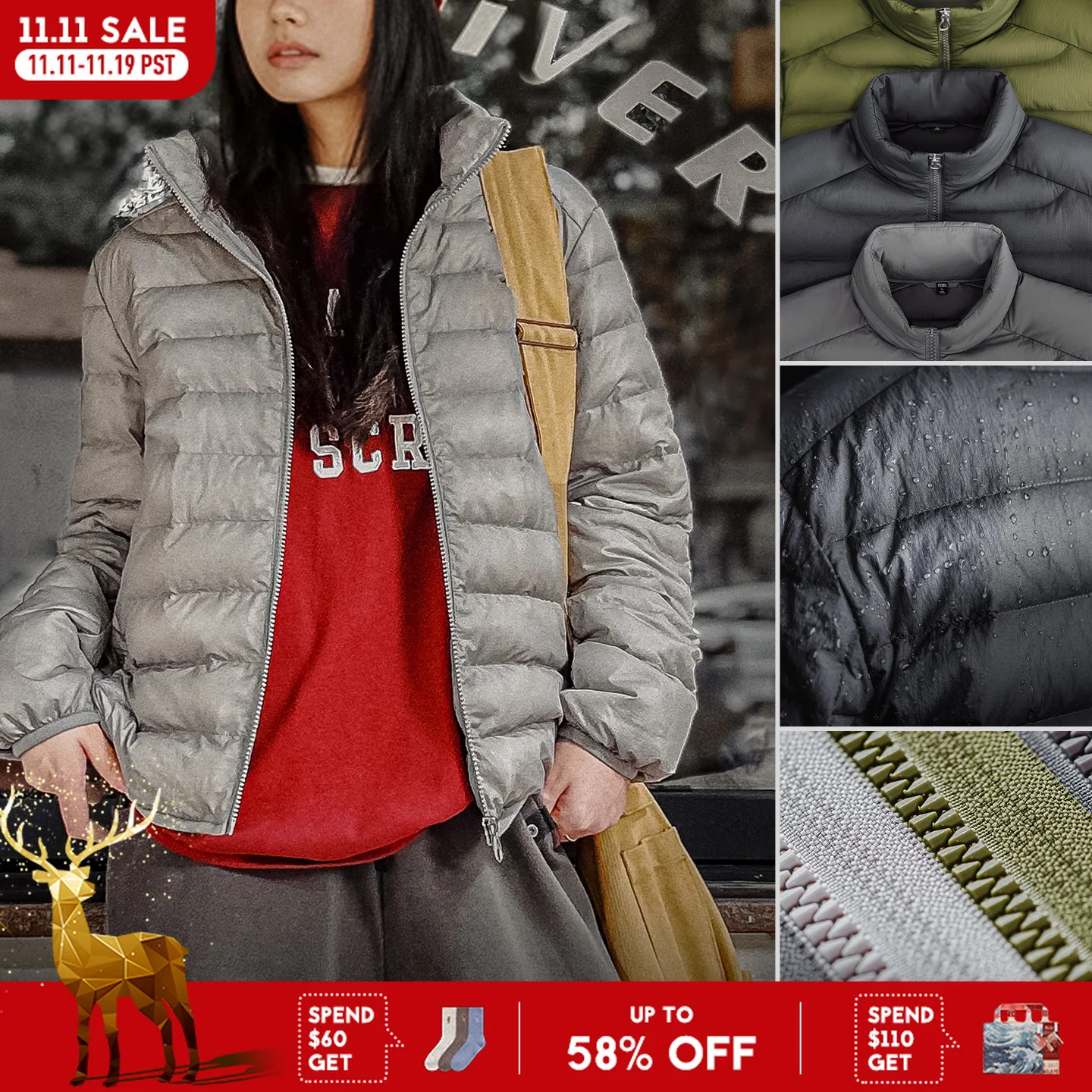 Maden jaqueta feminina 90% pato branco para baixo leve puffer gola quente camada interna casaco térmico casual para o inverno