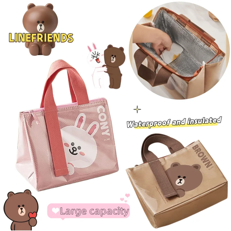 LINEFRIENDS Bento-Tasche Braunbär Neue Kreative Cartoon-Design Große Kapazität Tragbare Studenten-Isoliertasche Wasserdichte Aufbewahrungstasche – Detail 1