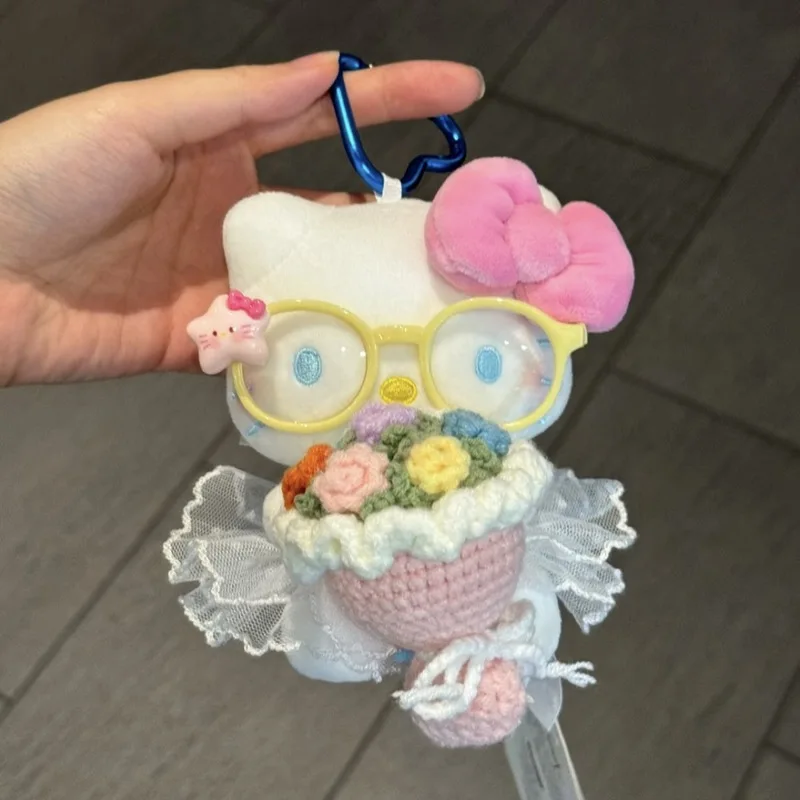

Новый кавайный букет Hello Kitty, плюшевая кукла, кулон, милый градиент, синий, пушистые игрушки, брелок для девочек, рюкзак на молнии, украшение, подарок