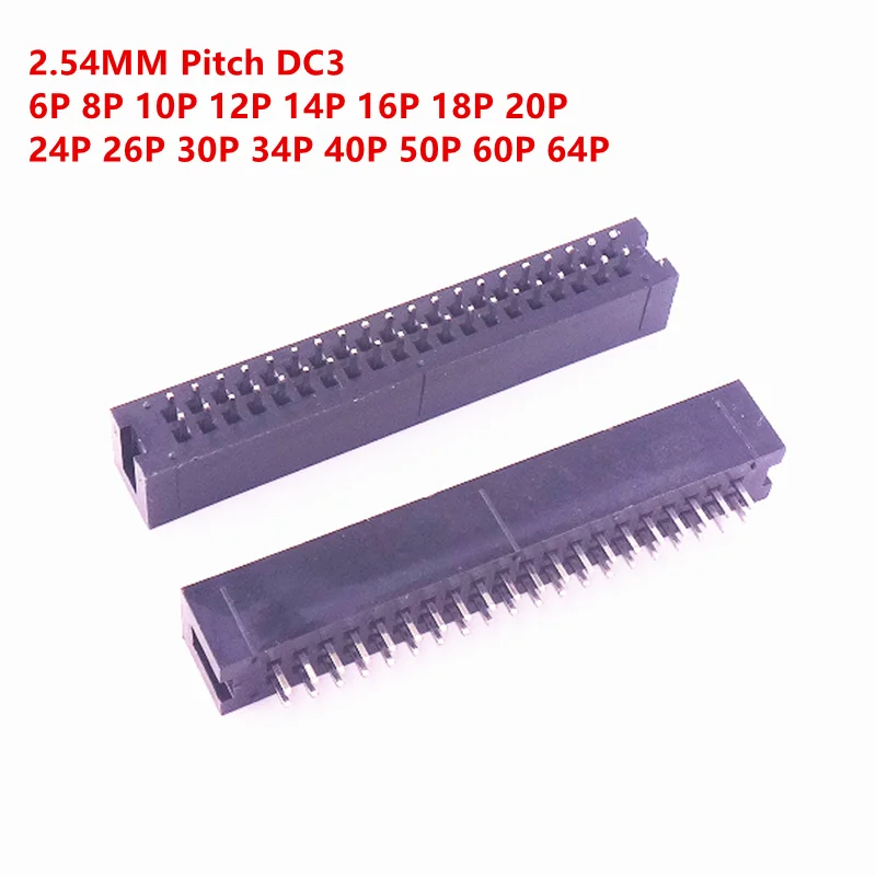 10pcs DC3 2.54mm IDC Straight Header Socket 6-64Pin (6P/8P/10P-64P) Connector for PCB Board Assembly