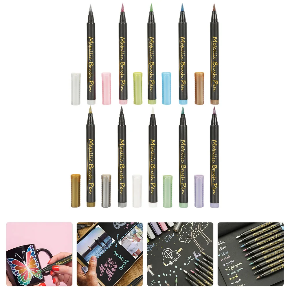 

10pcs Colored Markers Metallic Portable Paint Pens For Coloring Writing Sketching Marking Metal Handle Graffiti Pen Set Art