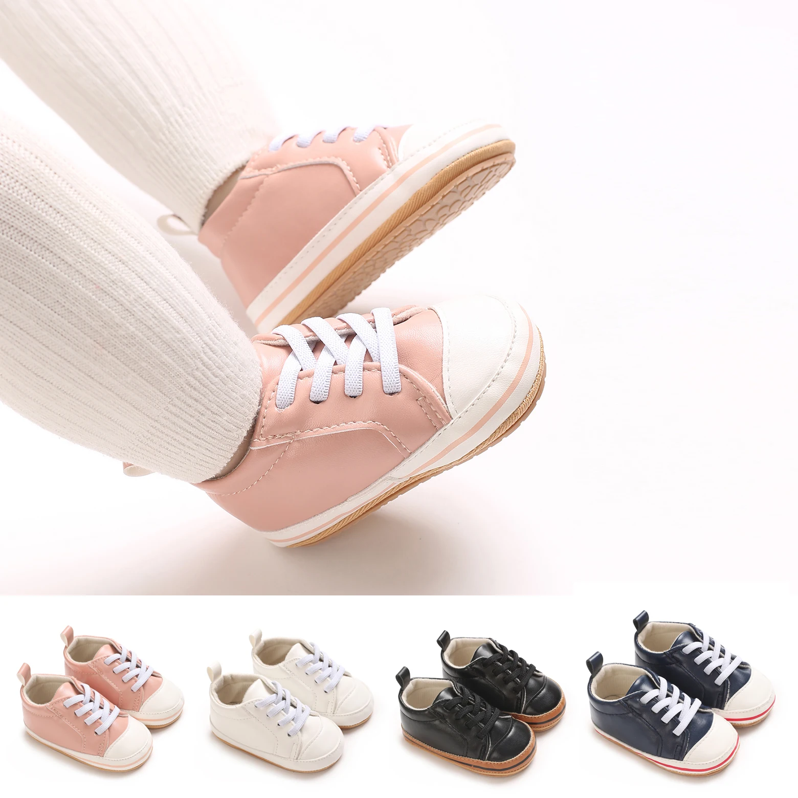 

Classic Solid 0 to 18 Month for Toddler Boys and Girls Baby Sneaker Soft PU Leather Baby Brown Rubber Sole Non-Slip Casual Shoes