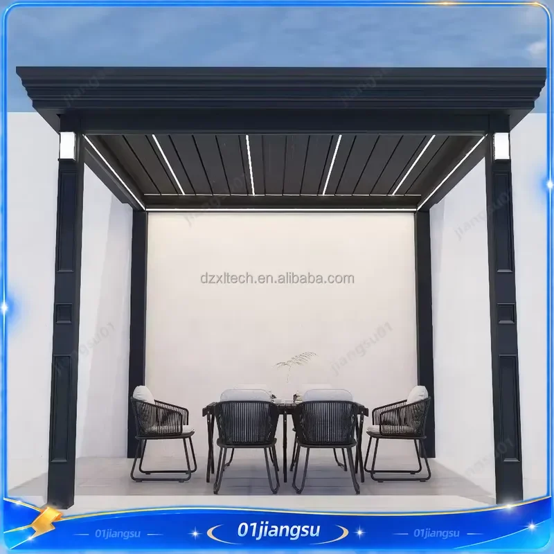 Modern 3x3m Electric Aluminum Glass Louver Pergola Bioclimatic Outdoor Gazebo Arbour Garden Pavilion Waterproof Sunshade