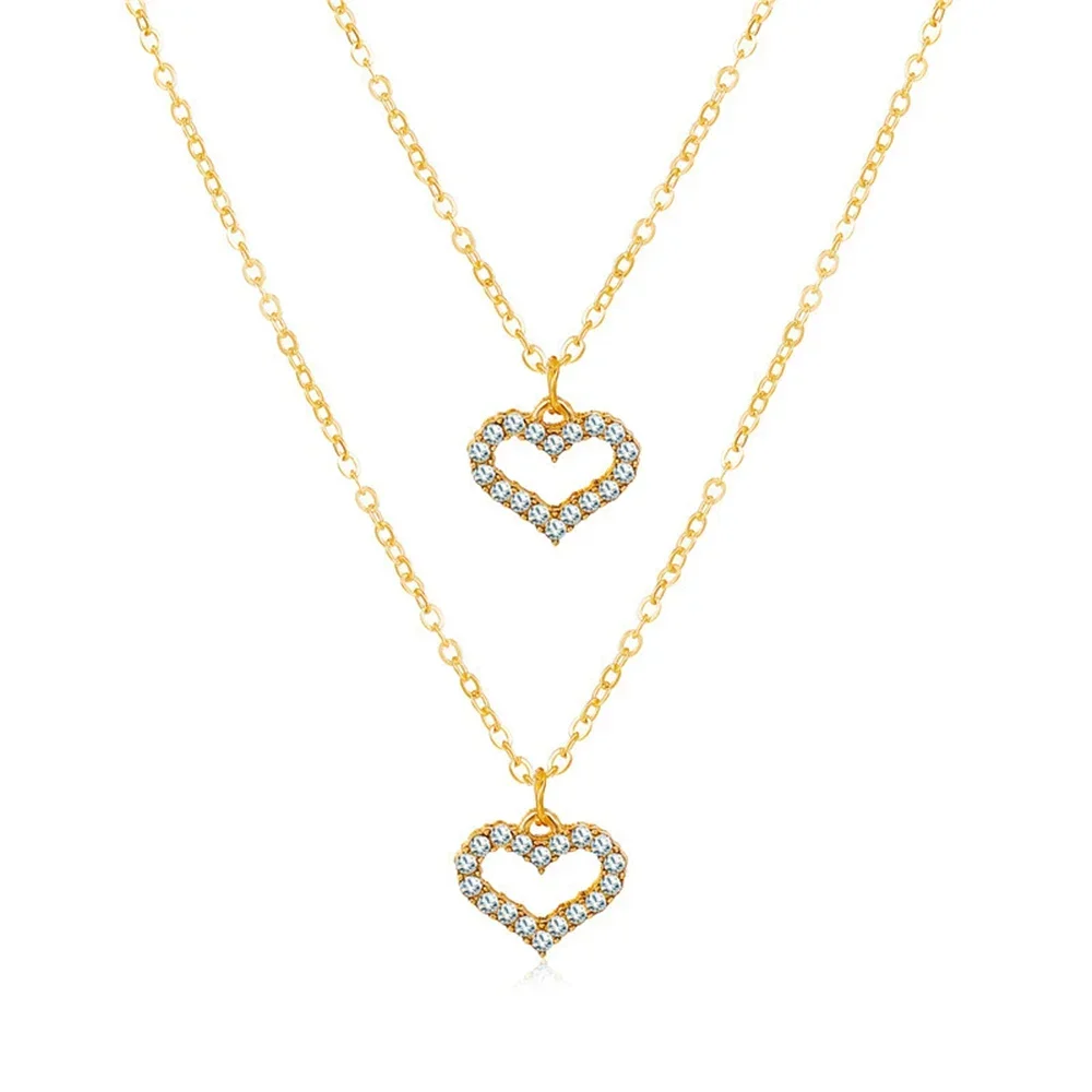 FSUNION 2025 New Trendy Double Layer Love Heart Pendant Necklace Geometric Chain Collar Chokers for Women Fashion Jewelry Gifts