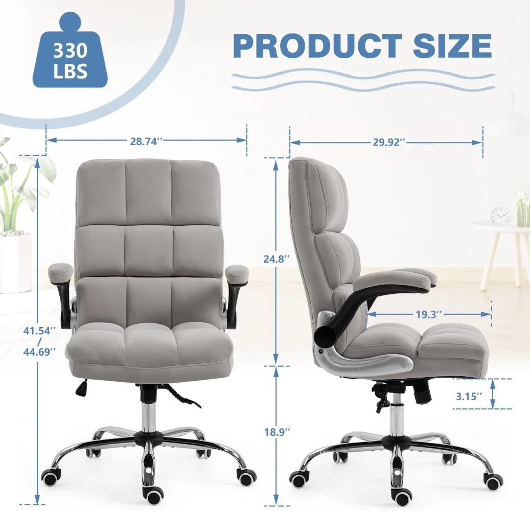 Executive Office Chair, Velvet Ergonomic Comfy Desk Chair, High Back Computer Chair with Adjustable Tilt Angle and Flip-up Arms