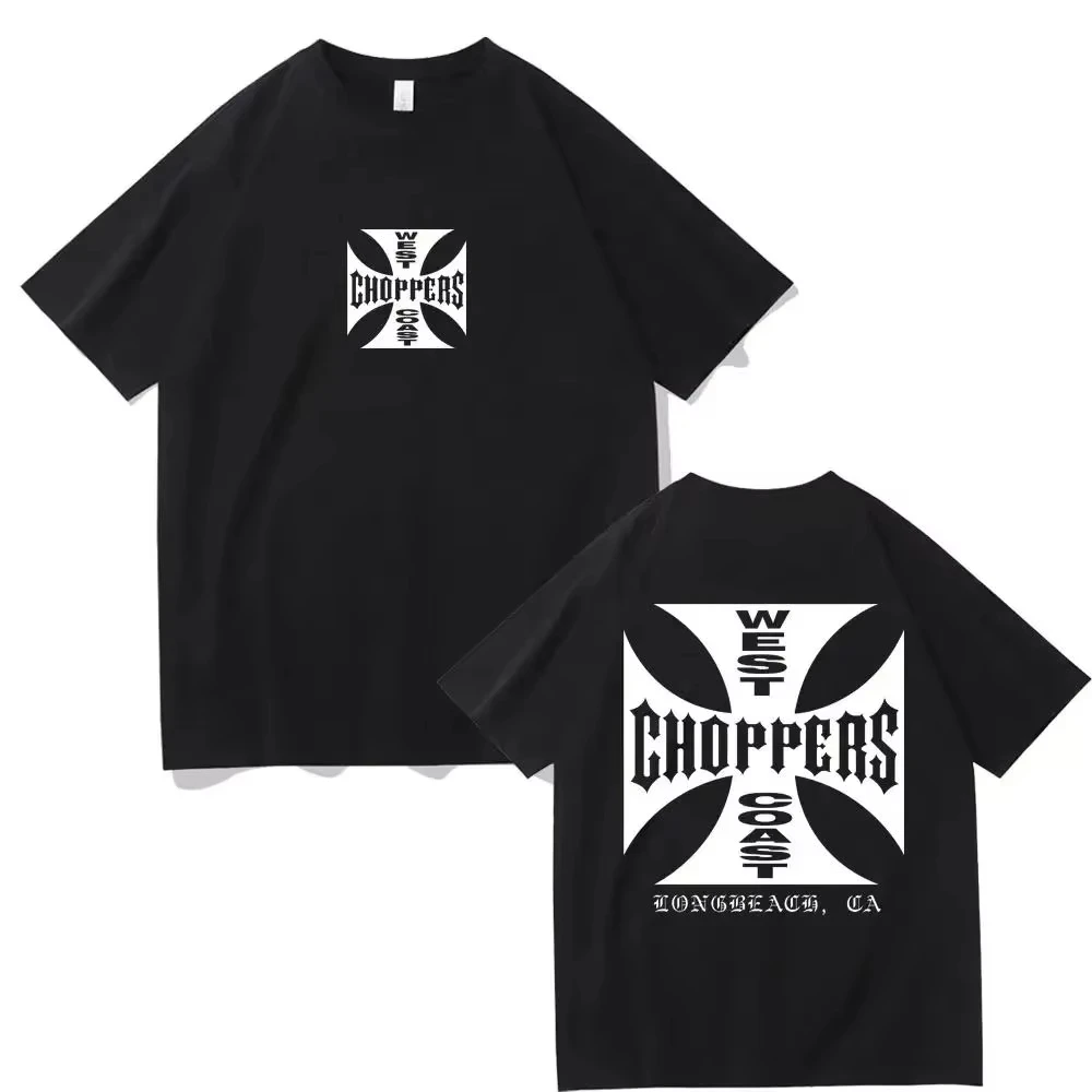 West Coast Choppers T-shirt Print Cross Frame Pour Hommes Économie À Manches Courtes Streetwear Hip Hop Économie À La Mode Été