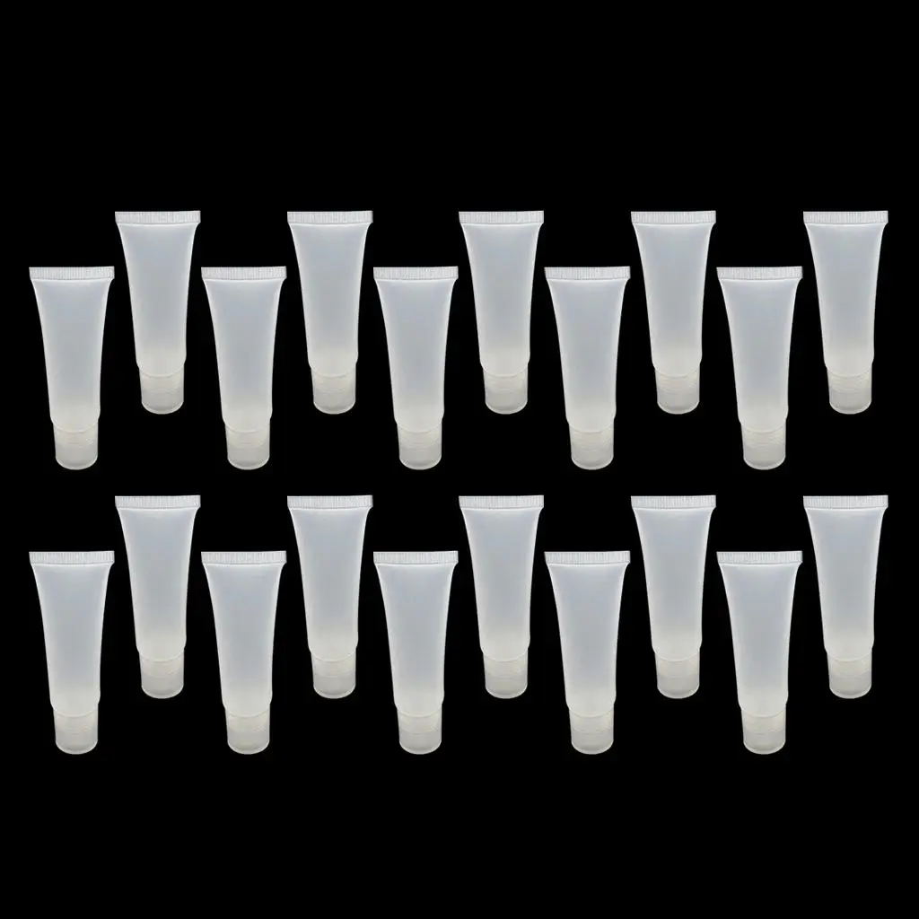 20 Packs 10ml 15ml Soft Empty Tubes, Refillable Mini Clear Lip Gloss Balm