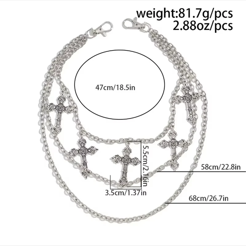 Fashion Punk Metal Pants Chain Hip Hop Waist Chain Cross Pendant Jeans Chain For Men Women Accessories Gifts view 5