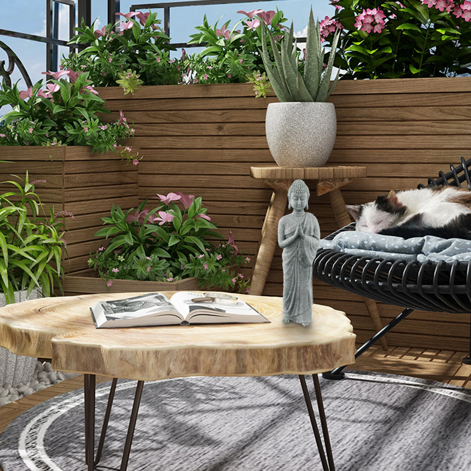 Ornaments Buddha Outdoor Sandstone Resin Standing Statue Wood Effect 3.5x5.5x18cm Brand New High Quality Material