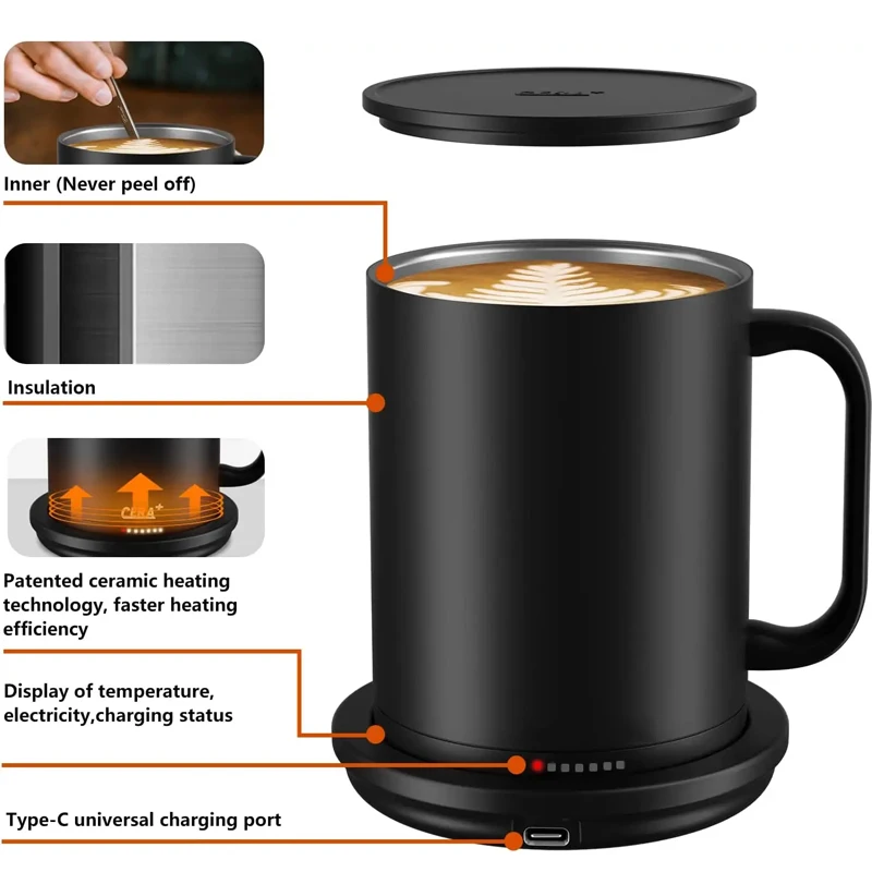 Waterproof e-commerce dropping  Self Heating Mug Vacuum  Modern Smart Mug with Bluetooth Stainless Steel SS 304