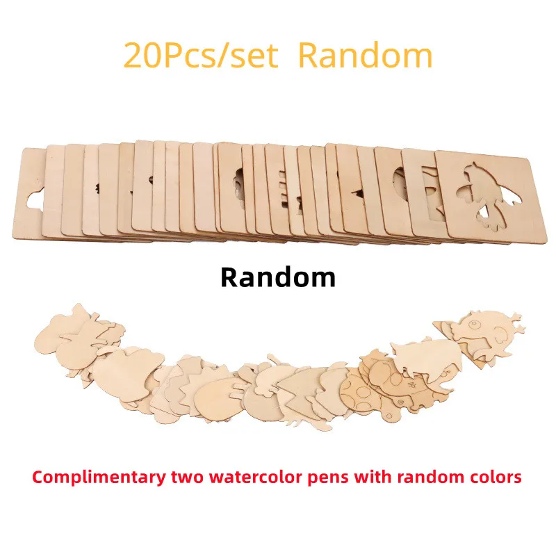 DIY 20pcs Montessori Kids Drawing Wooden Painting Stencils Template Craft Puzzle Science Educational Toys for Children Gifts