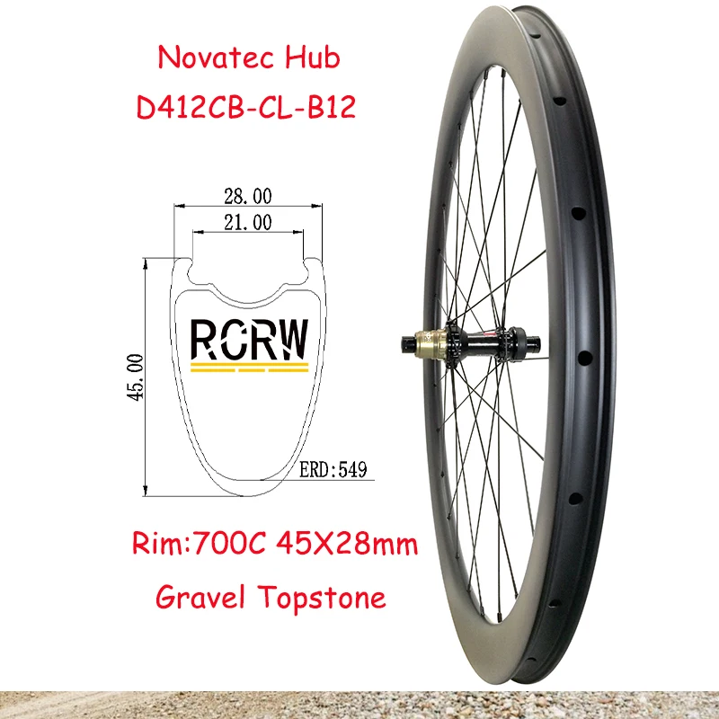 

700C гравия дорога 45x28 мм Задняя колесная пара углеродный обод 24 Отверстия бескамерная 28 ширина 45 глубокий Novatec D412CB Boost Центральный замок XDR Hub HG XD