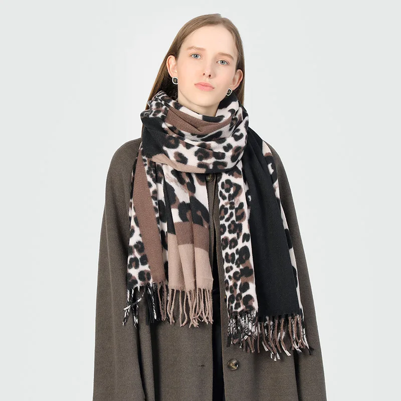 Winter New Leopard Print Scarf Women Warm Versatile Thickened Lengthened Imitation Cashmere Scarf Shawl Echarpe 4w964