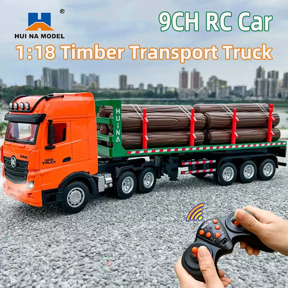 Huina 1313 1:18 9CH 2.4G Remote Control Timber Transport Truck Log Trailer Realistic Carrier RC Construction Logging Car Toys