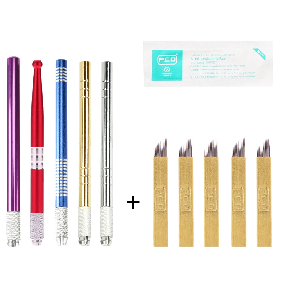 Microblading Kit Tebori Manual Tattoo Needles Holder With 5pcs PCD Blade Eyeline Eyebrow Lips 3D Embroidery Permanent Makeup Set