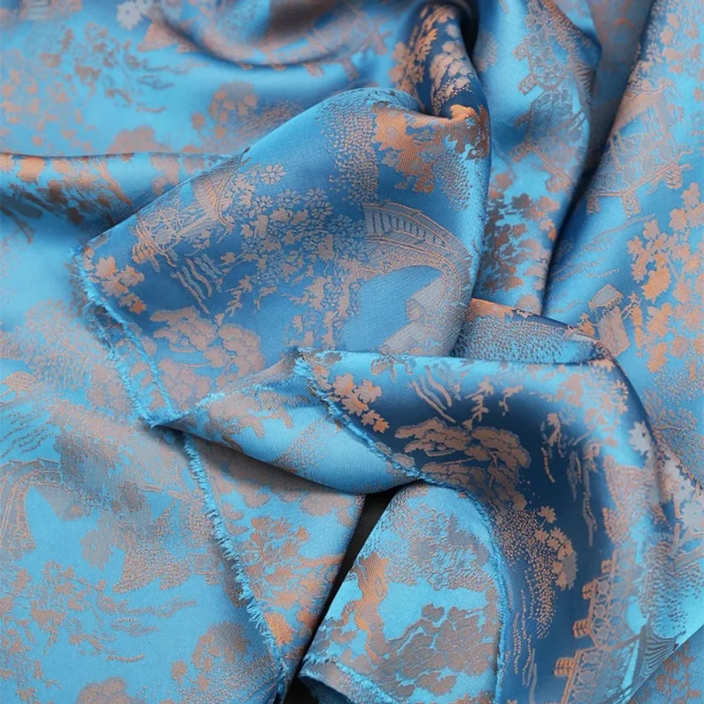 Simulated Silk Satin Dual Color Jacquard Fabric Thin Woven Brocade for Clothing Dress Designer Diy Sewing By The Meter Cloth