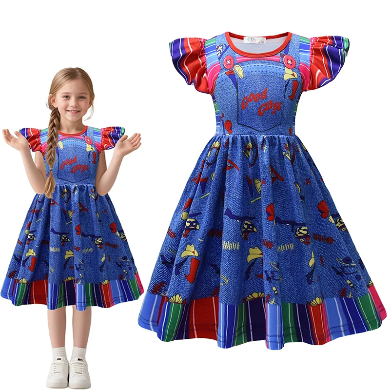 

Killer Horror Movie Costumes Girls Flying Sleeve Princess Dress For Kids Halloween Role Play Birthday Party Carnival Outfits