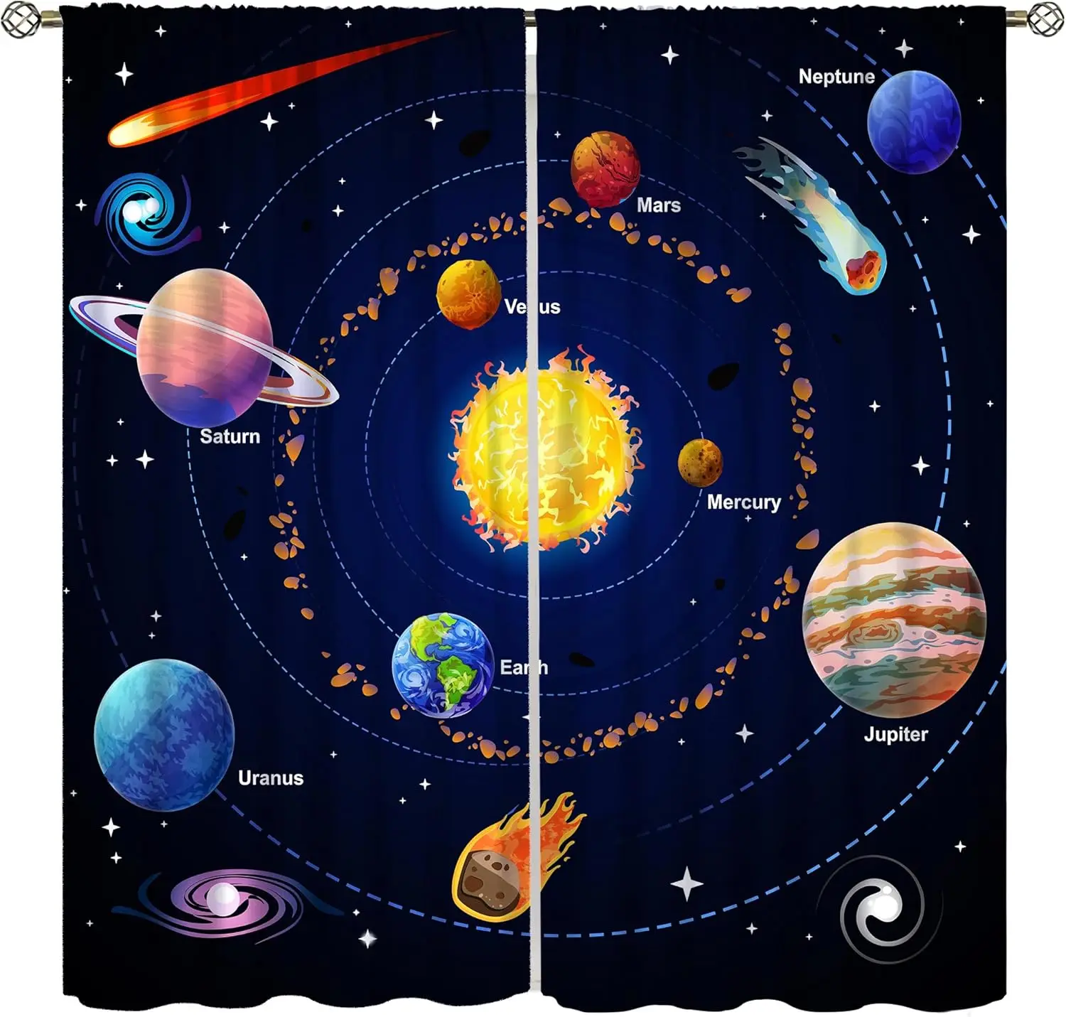 Space Solar System Planet Curtains Window Panel Home Decor Kids Nursery Decoration Astronomy Galaxy Theme Drapes for Bedroom Liv