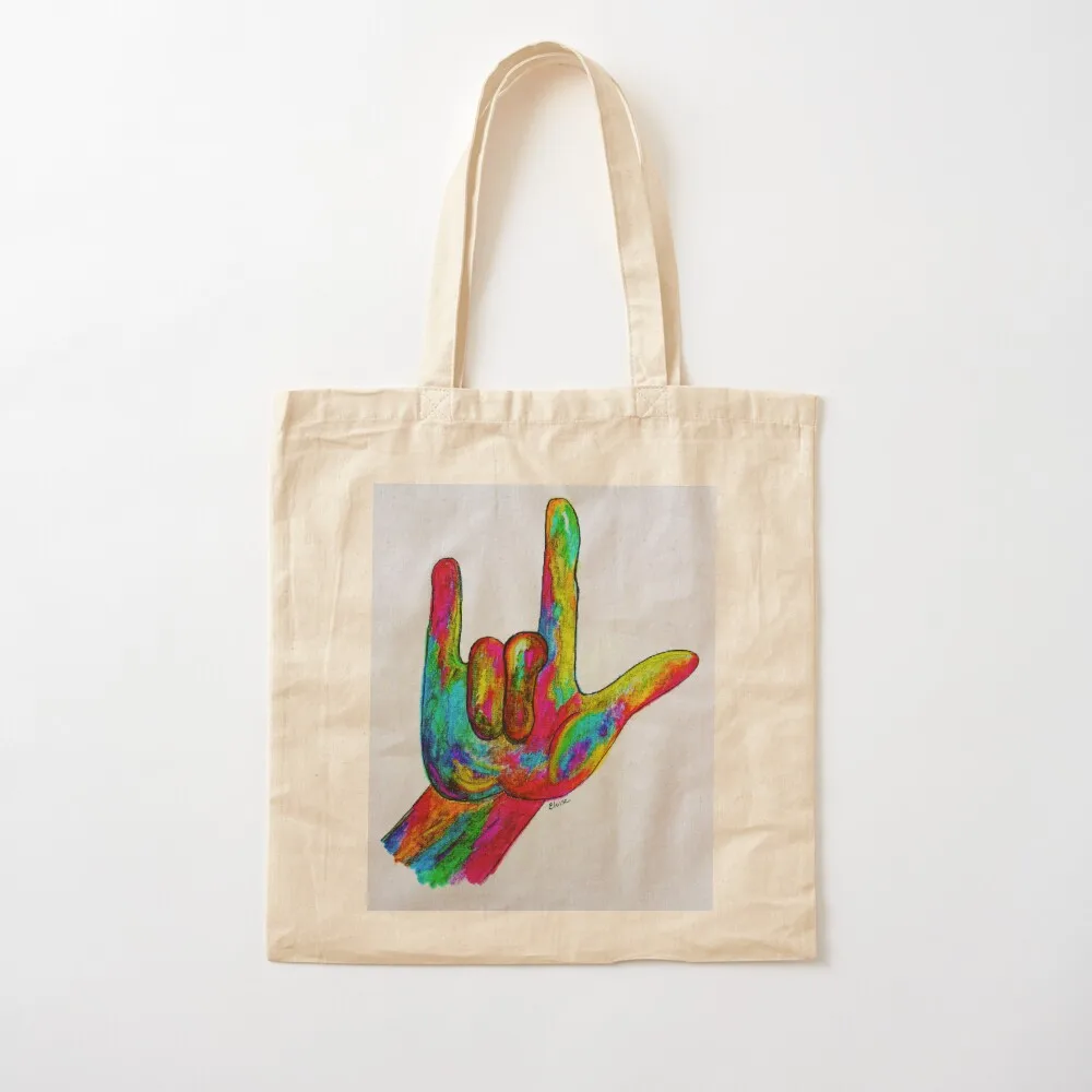 I LOVE YOU - American Sign Language Tote Bag university shopper bag personalized tote bag for beach