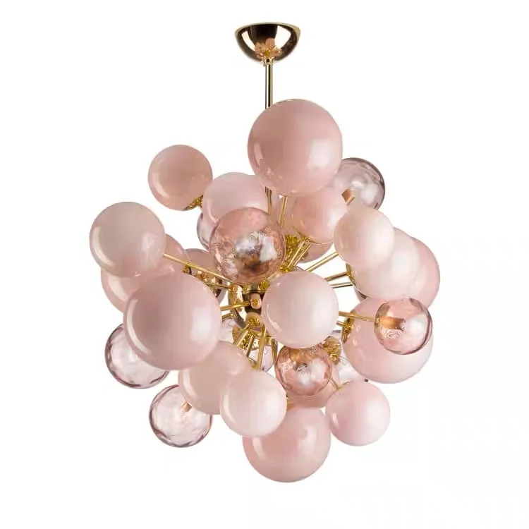 

Art Deco Pink Bubbles Glass Chandeliers Light Lobby Modern Designer Hanging Light for Trendy Home
