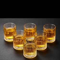 6pcs Set Diamond Painting Glass Spirits Cup Wine Glass Cup Whiskey Engraved Goblet Home Bar Drinkwares Transparent Wedding Gifts