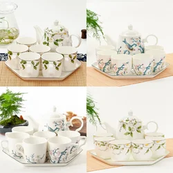 8pcs set, bone china luxury coffee cups set of 6, porcelain coffee service, Chinese painting design, coffee pot tea ceremony