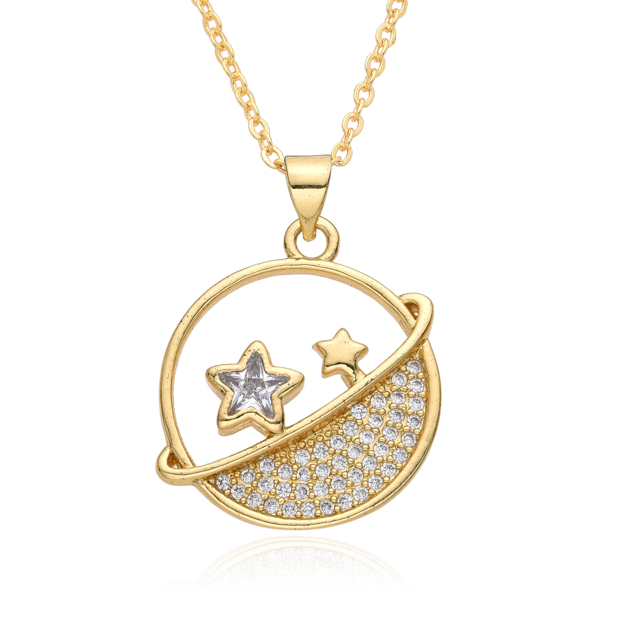 Y2k Gold Color Saturn Sun Sunflower Charms Inlaid Zircon Necklace for Women CZ Choker Pendant Diy Jewelry Accessories Wholesale