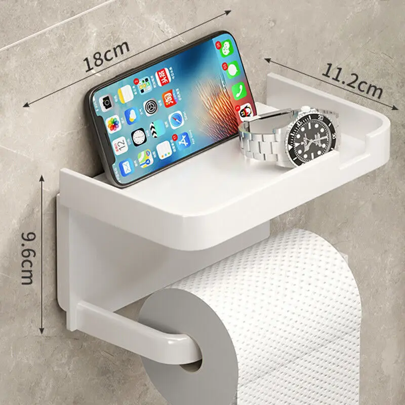 Home Bathroom Wall Mounted Toilet Roll Paper Holder Shelf Phone Stand Organizer