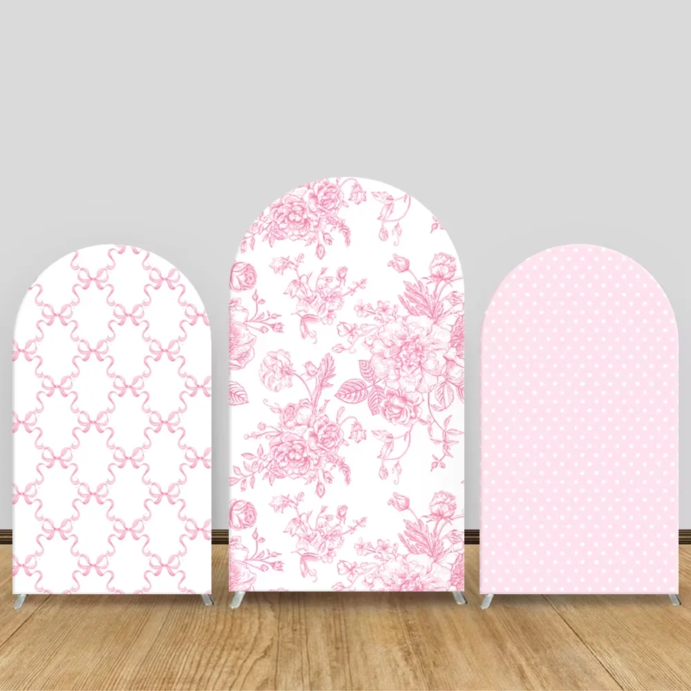 

Mehofond Bows Arch Background Floral Bow Pattern Baby Shower Kids Pink Girl Birthday Party Backdrop 2-sided Decoration Cover