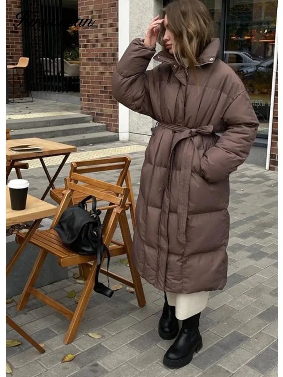 Hirsionsan 2025 Casual Waist Slimming Hooded Long Bread Cotton Jacket for Women, Thickened Warm Cotton Jacket, Brown Color