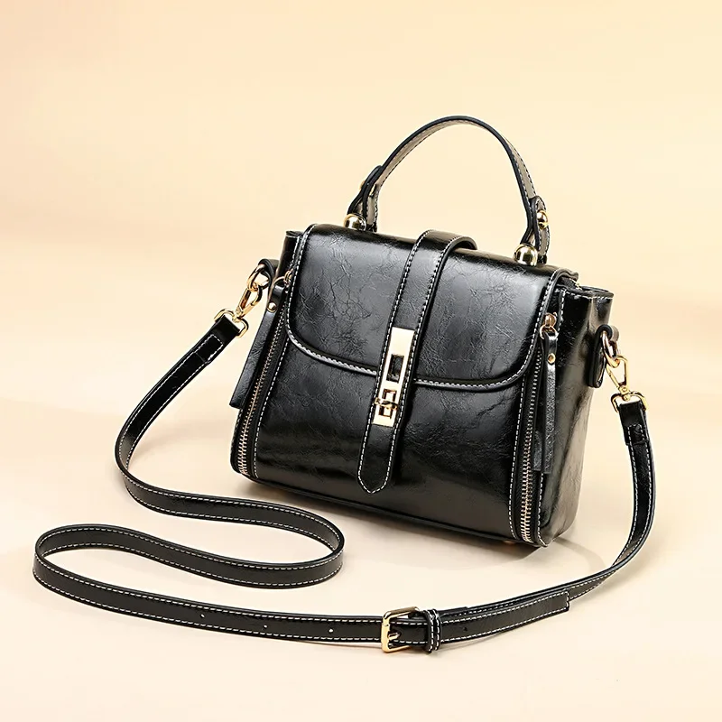 Genuine Leather Women bag Luxury Handbags Double Zipper Ladies Shoulder Bags Lock decoration Real Cowhide Handbag L53